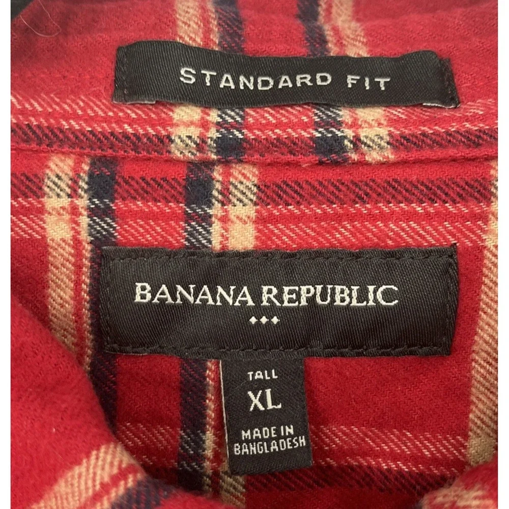 Banana Republic Mens Flannel‎ Chore Shirt Red Plaid Cotton Work Shacket XL  Tall